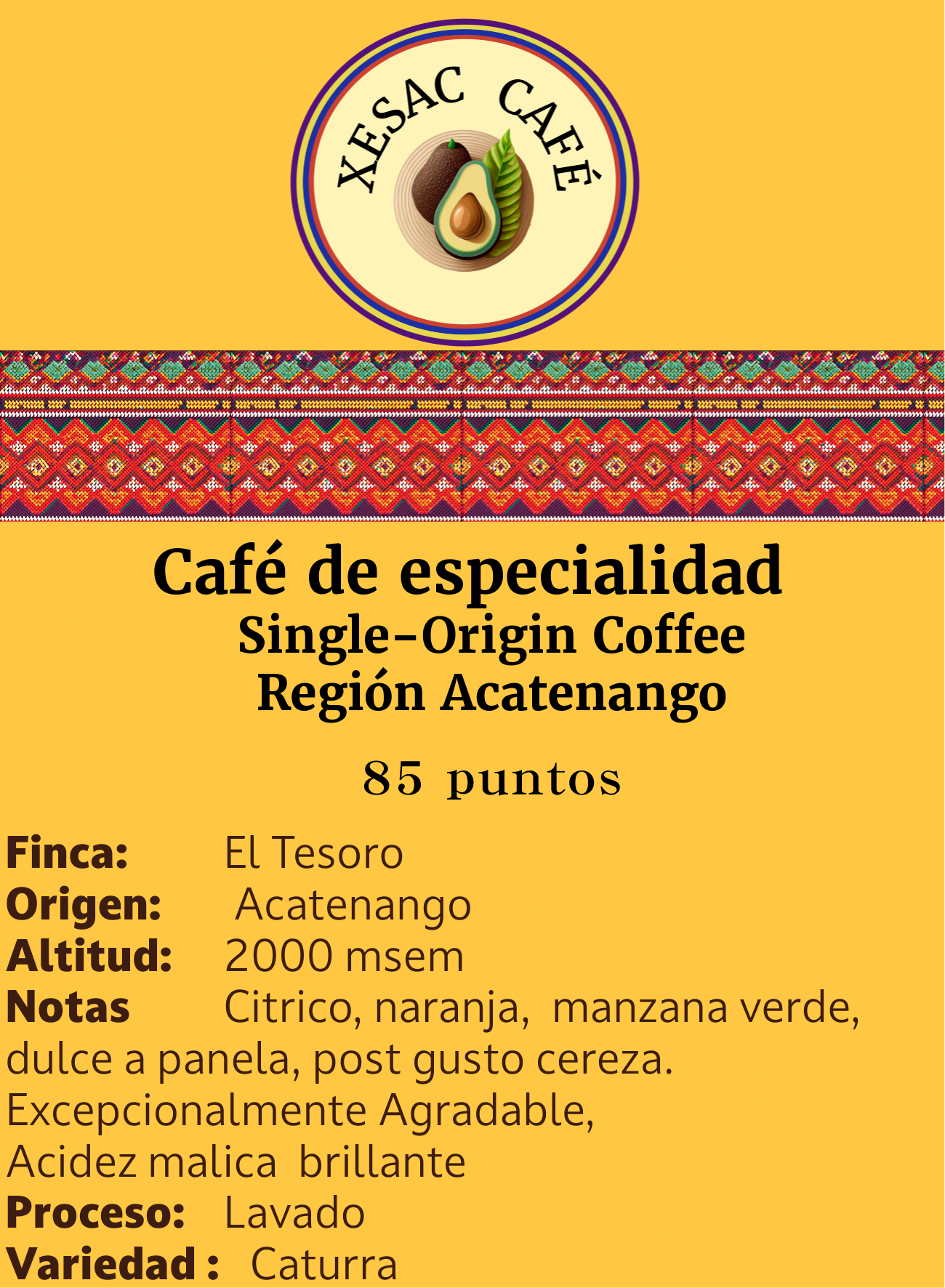 Pack de Degustación, Mediano, 5 variedades de 200 gramos, café de especialidad región Acatenango