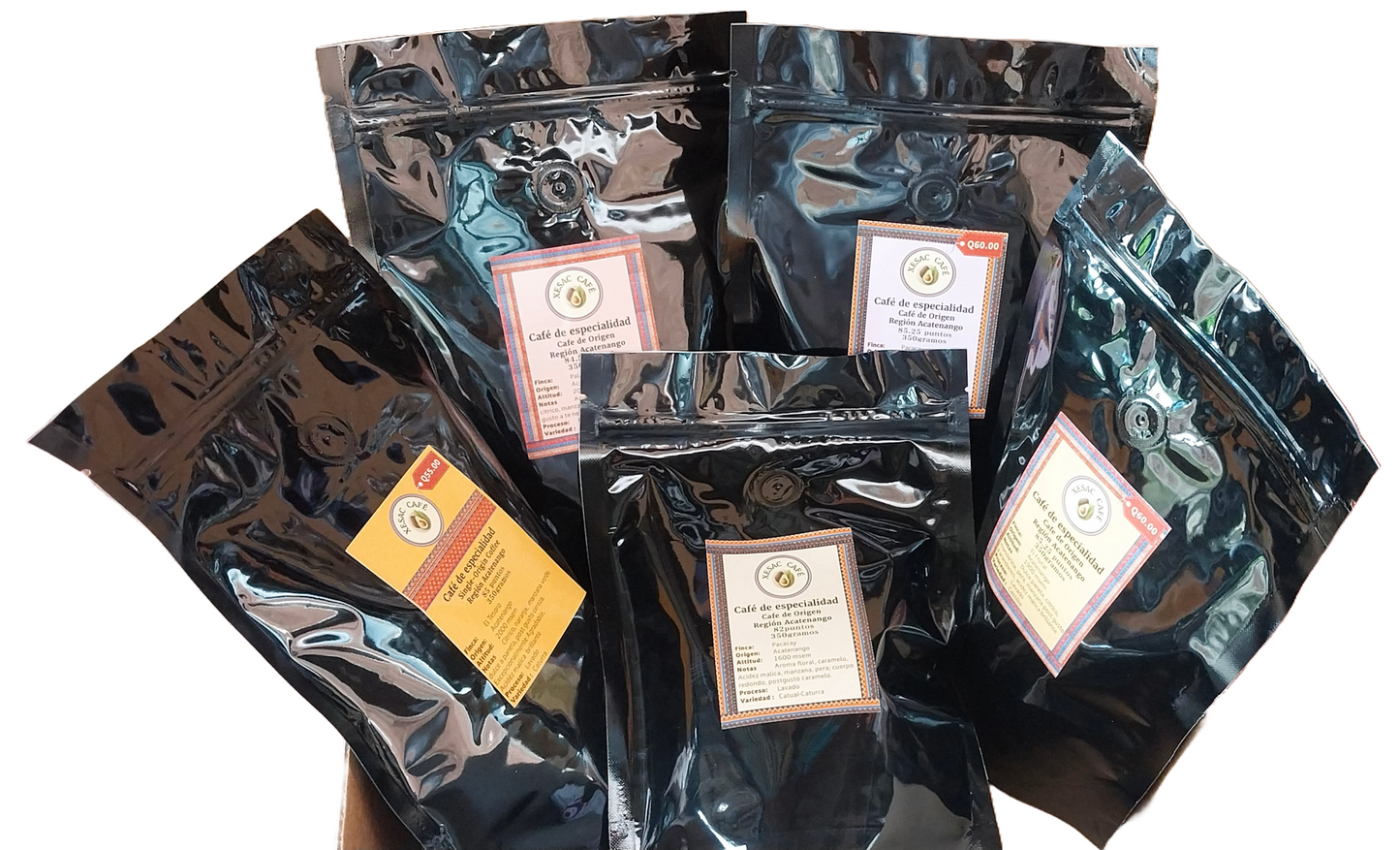 Pack de Degustación, Mediano, 5 variedades de 200 gramos, café de especialidad región Acatenango