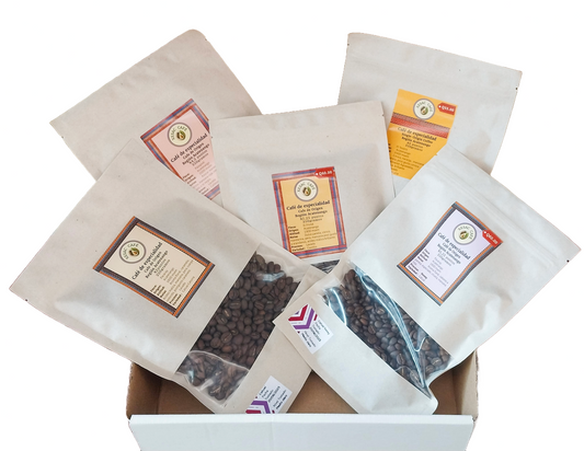 Pack de Degustación, pequeño, 5 variedades de 100 gramos, café de especialidad región Acatenango